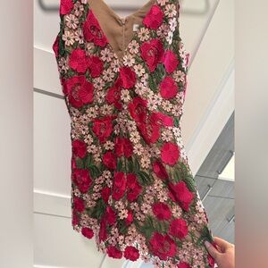 Dress the Population Romper with Lace Floral Overlay